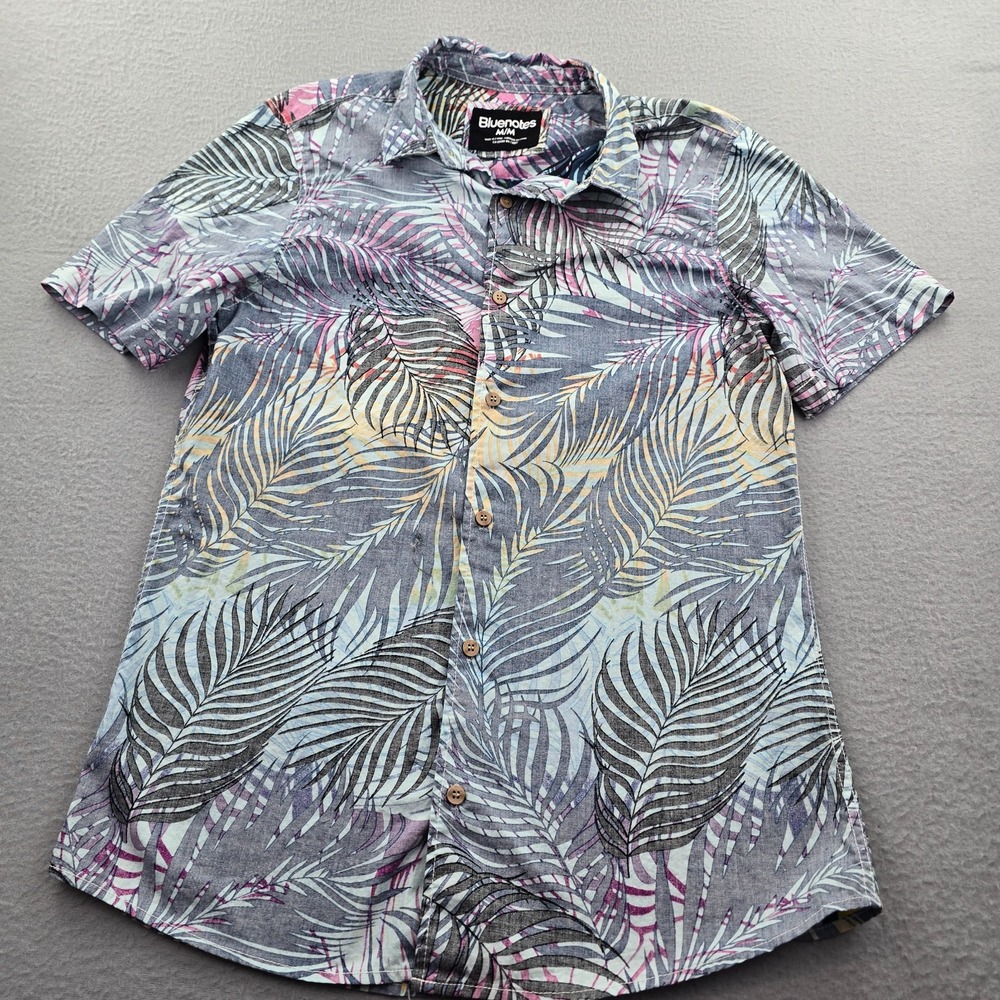 Bluenotes Shirt Mens Medium Multicolor Tropical Palm Leaf Print Button Up Cruise
